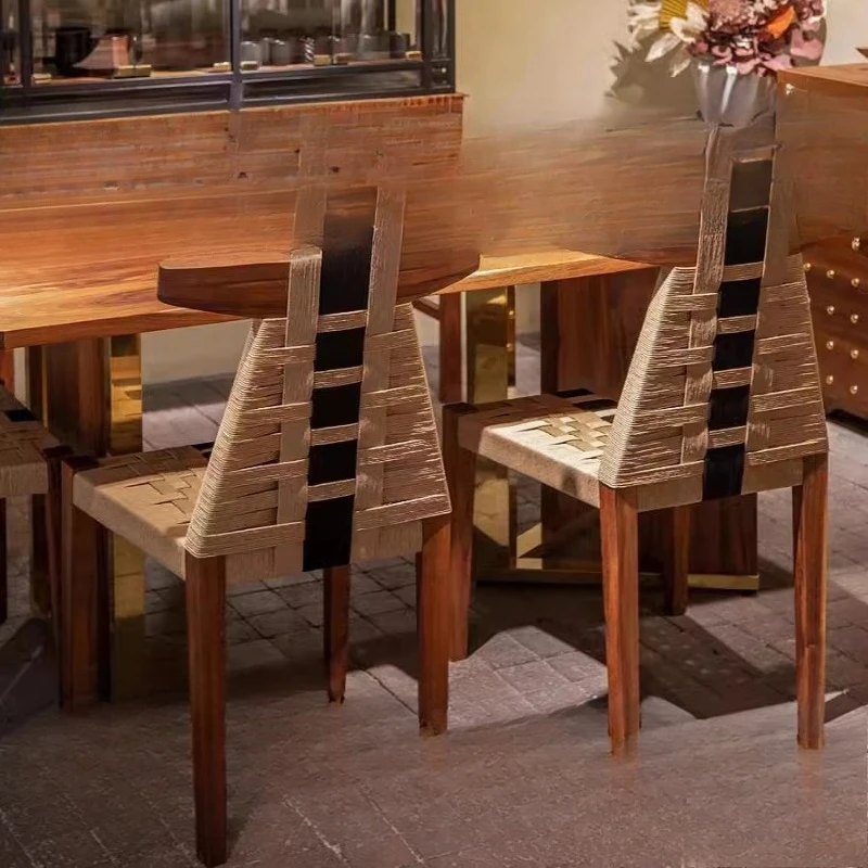 

Back chair French retro style restaurant Solid wood dining chair Wabi