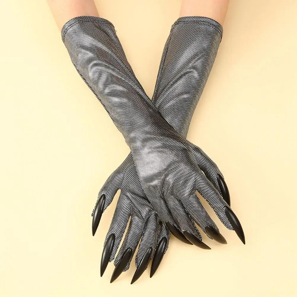 1 Pair Spandex Halloween Cosplay Compulsion Fashionable Personality Stretch Ghost Claw Long Nail Gloves Stage Performance Solid