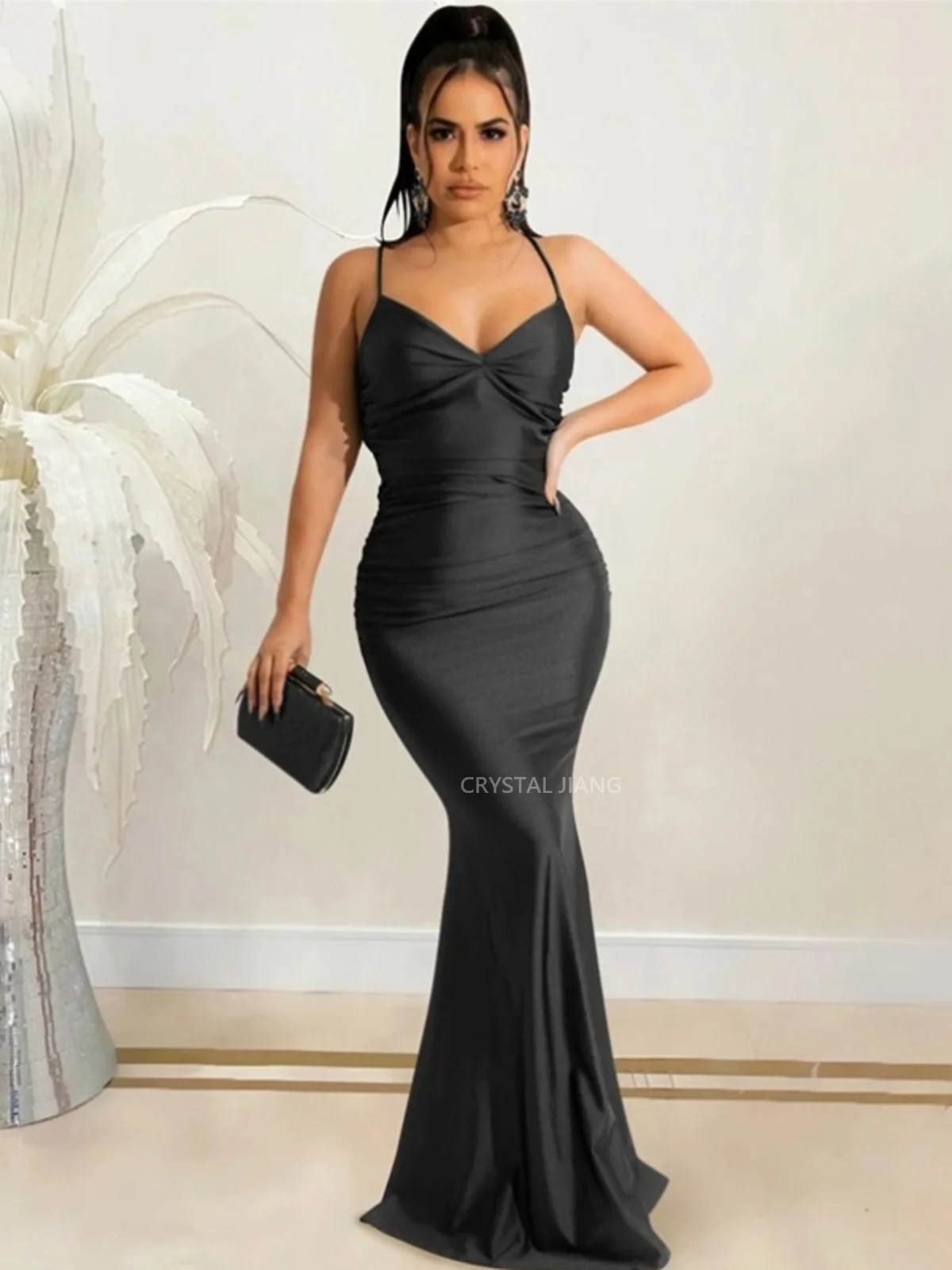 Dress Party Evening Elegant Luxury Celebrity Natural Waist V Neck Satin Sleeveless A Line Sweep Train Formal Dresses