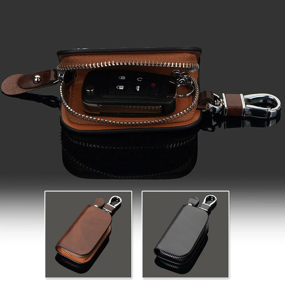 Smart Car Key case Remote Leather Housing Anti scratch Cover Protector Zipper Conveniently fits IDs, loose change acc,key chain