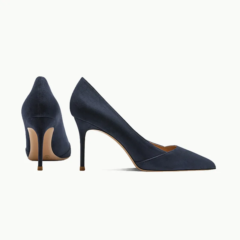 Bombas aterciopeladas de ante para mujer, zapatos puntiagudos de tacón alto, poco profundos para fiesta diaria, oficina, 6cm, Invierno