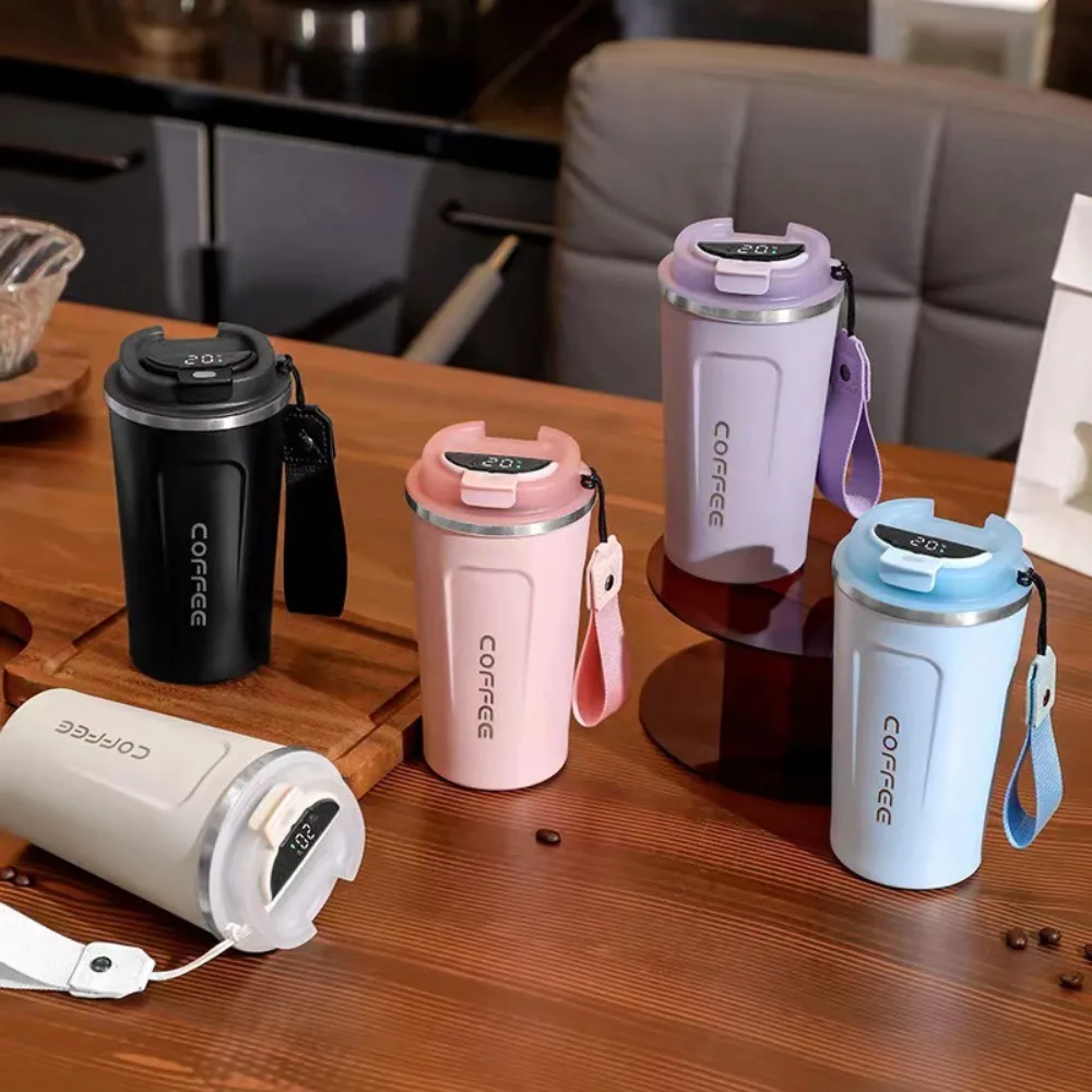 

510ml Stainless Steel Smart Coffee Tumbler with Portable Rope Temperature Display Travel Mug Intelligent Coffee Insulated Cup