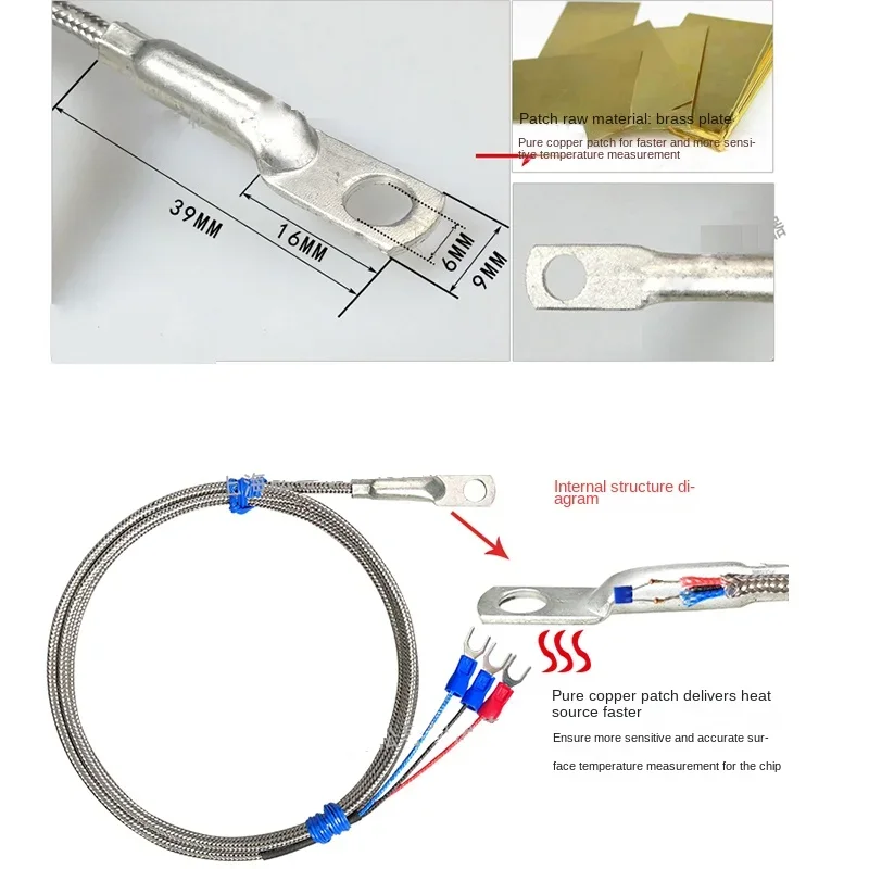 6mm lubang pencuci K/PT100 jenis Thermocouple suhu Sensor Probe 1-10m kabel untuk industri sensor SUHU 0 ~ 600 °C