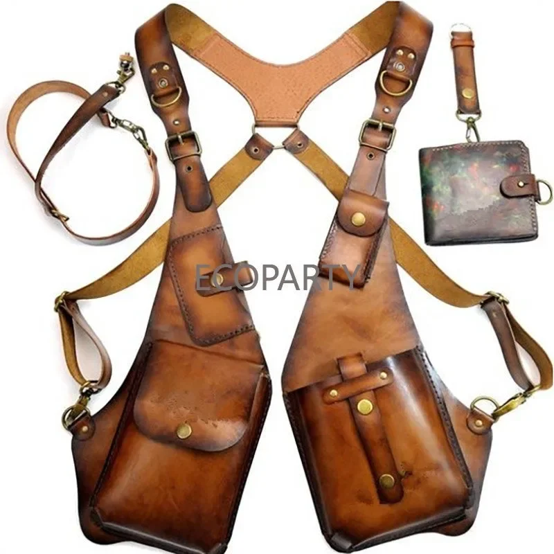 Medieval Leather Harness Holster Bag Hidden Anti-theft Wallet Motorcycle Style Phone Pouch Cosplay Festival Bag Men Women