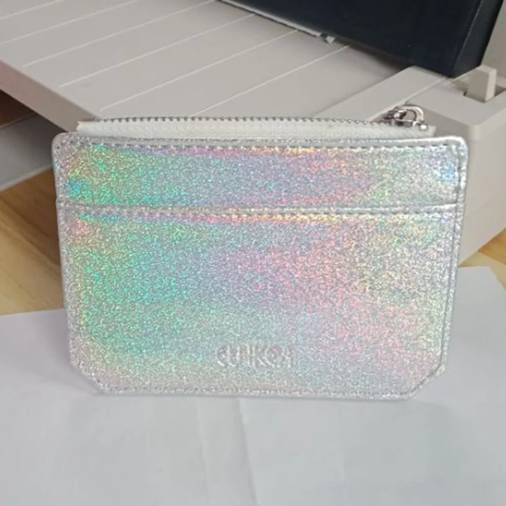

Holographic PU Lady Purse Shining Silver Zipper Wallet for Bank Cards Money Large Capacity Coin Change Card Holder