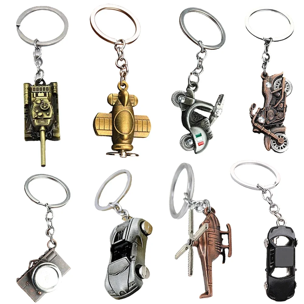 Retro Helicopter Fighter Keychain Game Motorcycle Model Pendant Keyring for Women Men Gift Car Key Holder Handbag Accessories