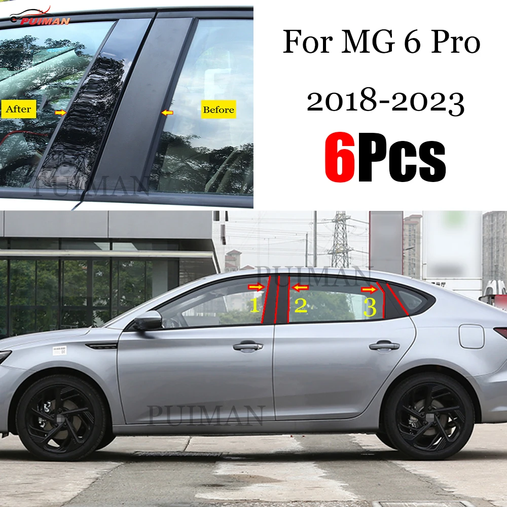 

6PCS Polished Pillar Posts Fit For MG 6 Pro Sedan 2018 2019 2020 2021 2022 2023 Window Trim Cover BC Column Sticker