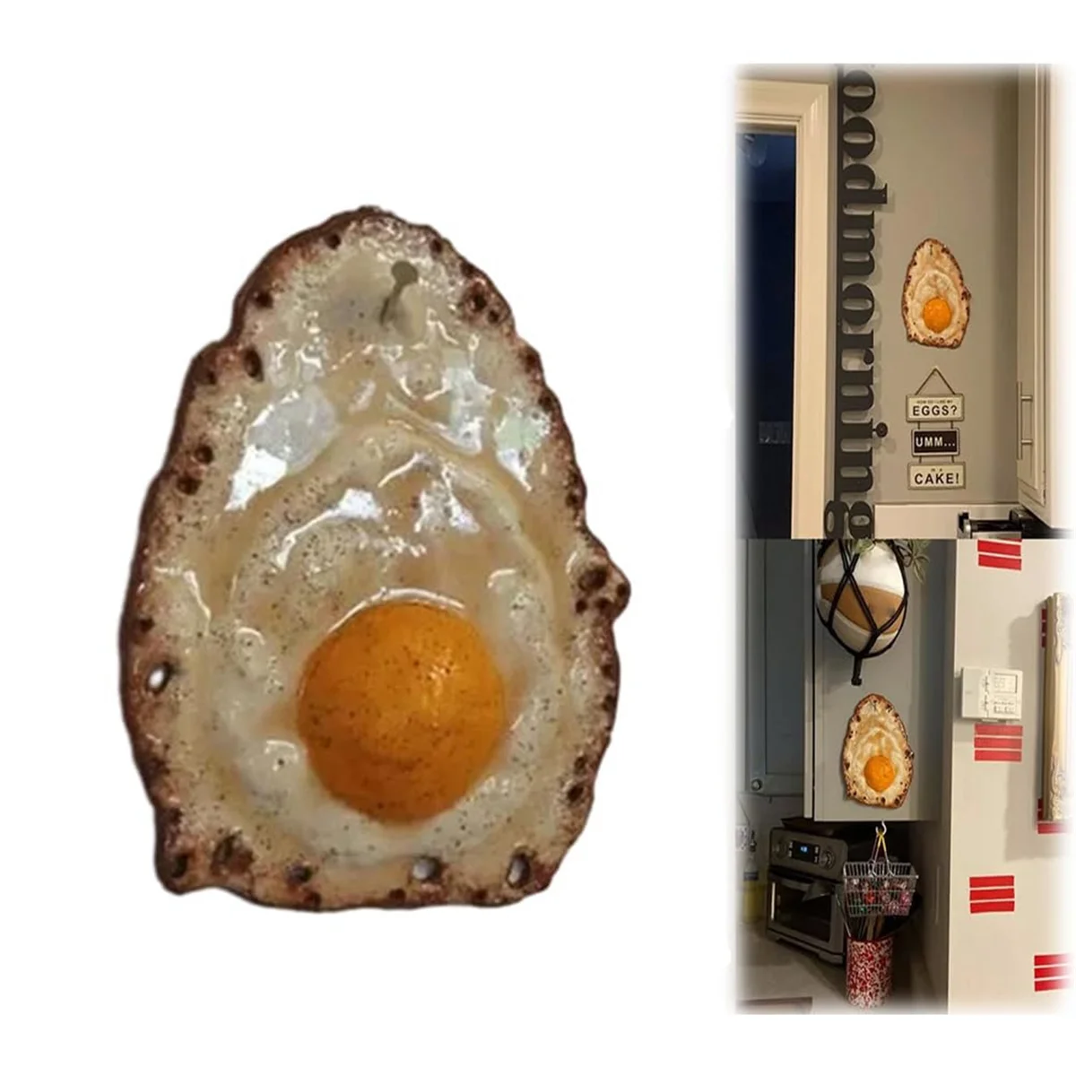 벽에 던져지는 계란 후라이 장식, 못에 거는 계란 후라이, 재미있는 계란 조각 장식