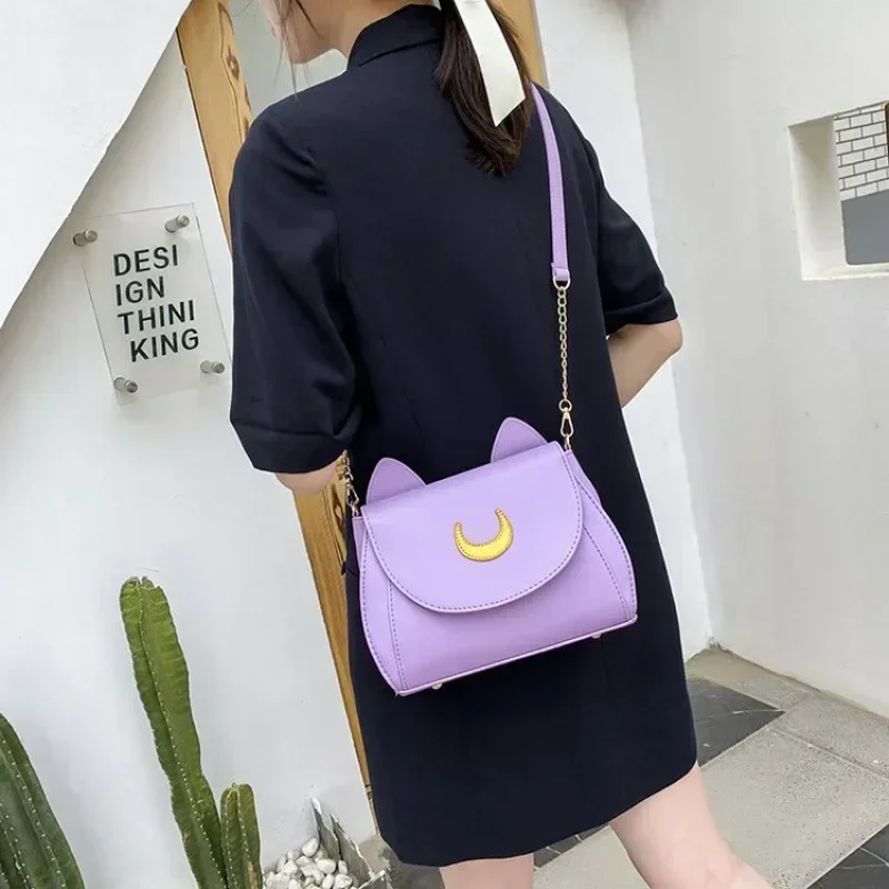بو الجلود المرأة رسول Crossbody حقيبة صغيرة المحافظ الصيف بحار القمر السيدات حقيبة يد أسود لونا القط شكل سلسلة حقيبة كتف