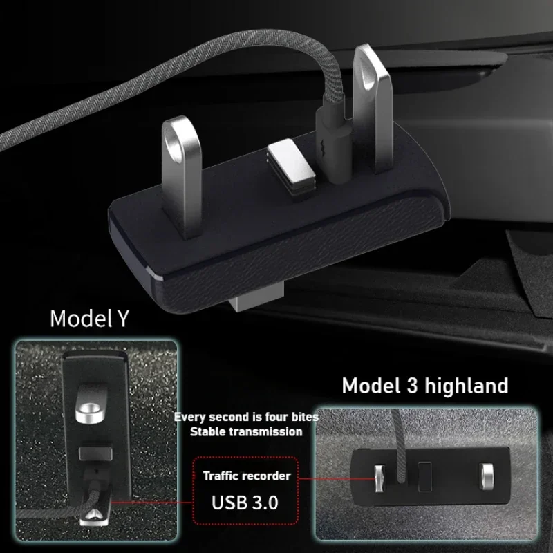 For Tesla Model 3 Y 3+ USB Hub Ports Glove Box Docking Station Car 4-in-1 USB Extender Charger Upgrade Data Transfer Adapter