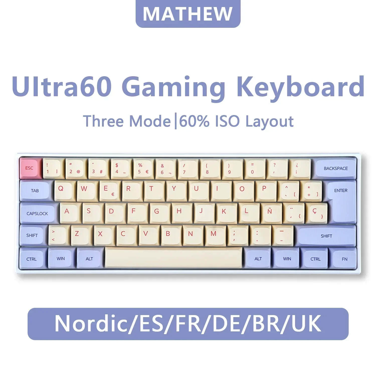 MATHEW Ultra60 3 Mode Wireless Spanish Mechanical Keyboard for Gaming Esports/Office Keyboard With RGB Hot-Swappable ISO Layout