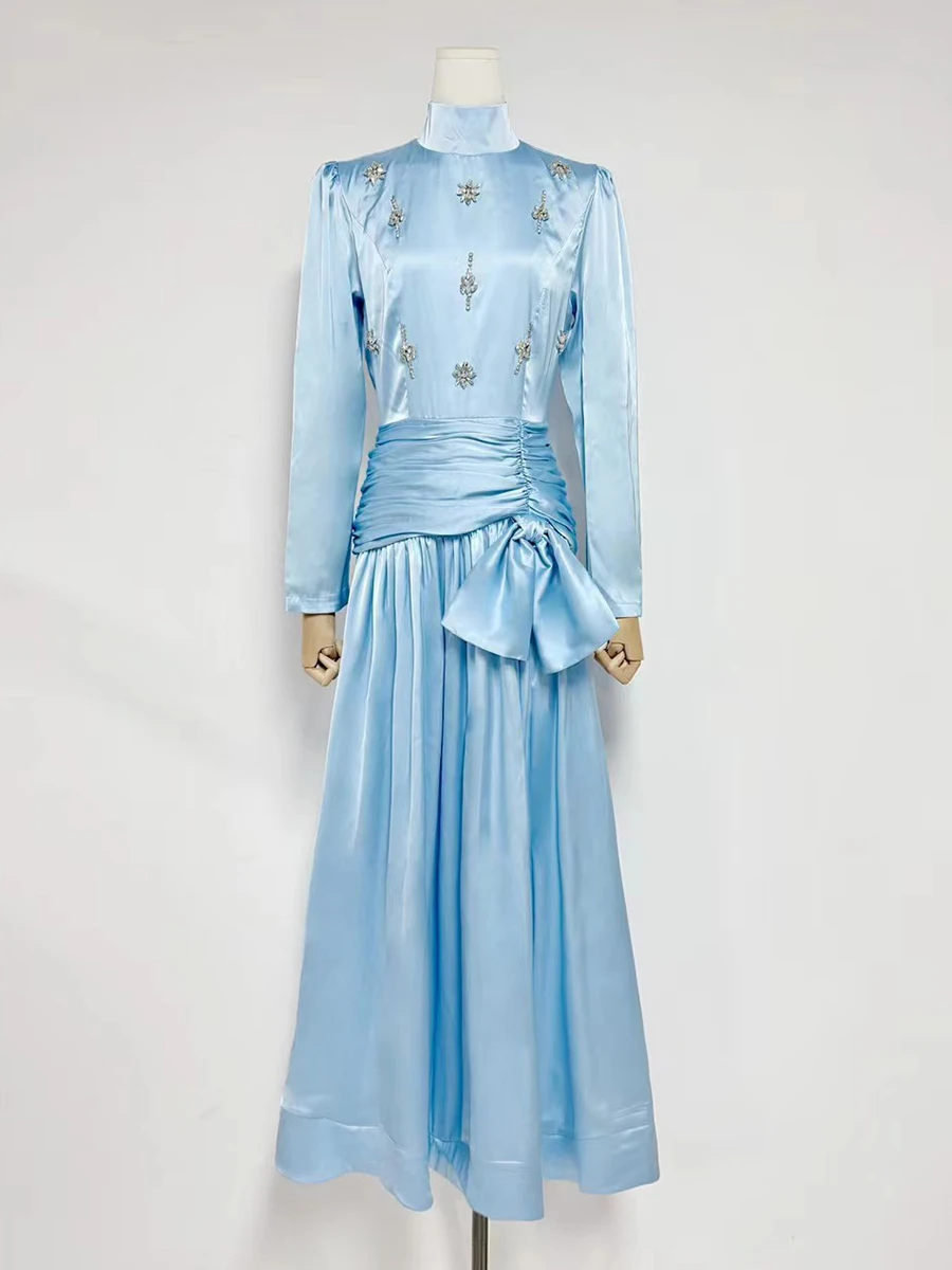 Sukienka damska VGH w stylu retro-modern, pałacowa, stójka, tunika, patchwork, bandażowa, elegancka, satynowa, brokatowa, wieczorowa, nowa.