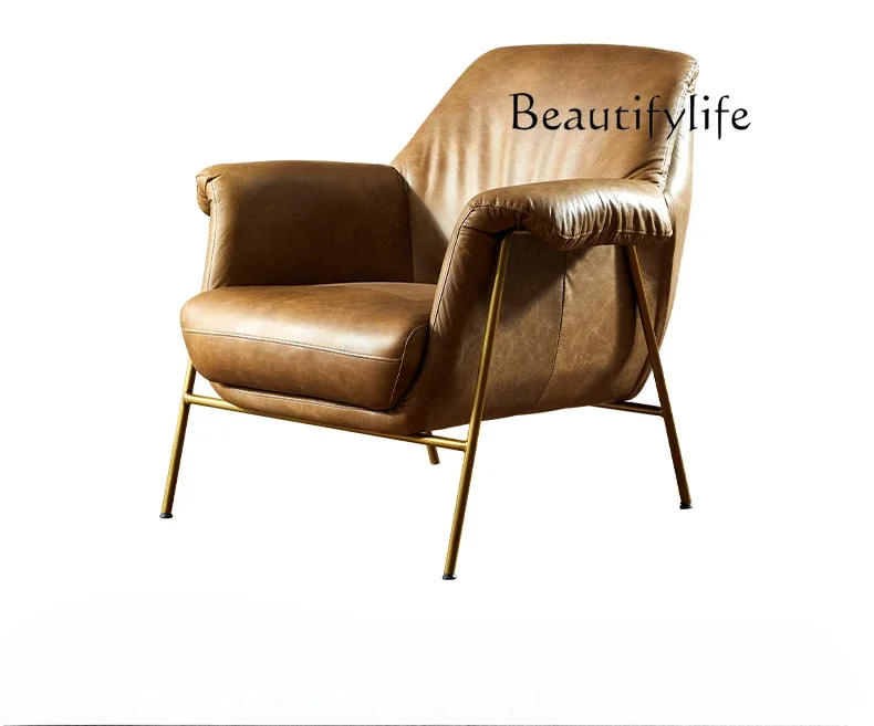 

Nordic retro leather sofa American living room single sofa imported cowhide light luxury iron