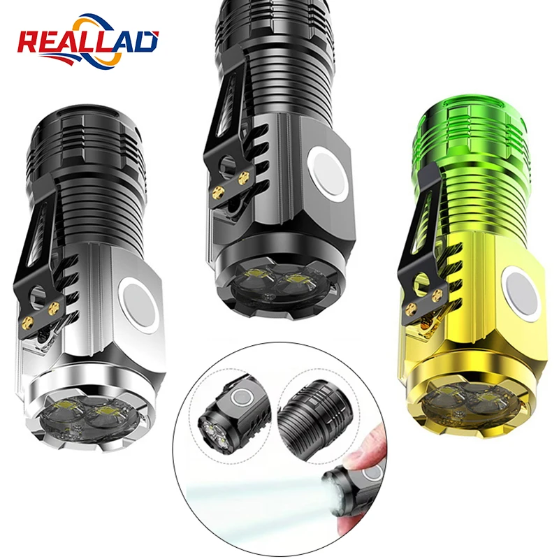 3 LED Super Bright Flashlight USB Rechargeable For Long Range Portable Small Flashlight With Pen Clip And Tail Magnet Light