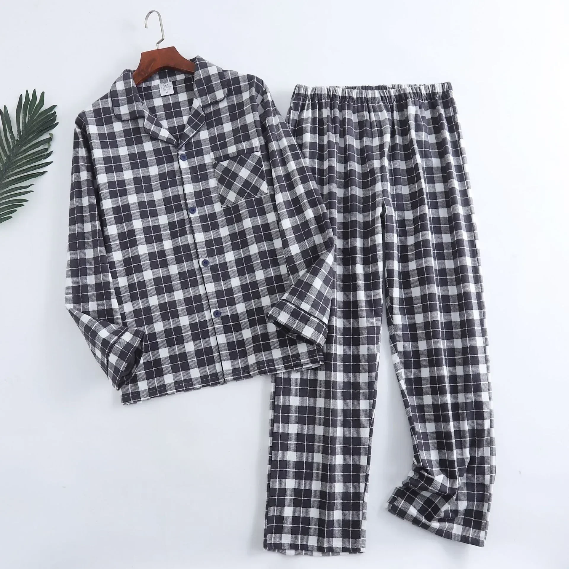 For Pajamas Sleepwear Warm Winter Design Plaid And Long-sleeved Multi Sets Men Homewear Autumn Flannel Colors Cotton Trousers