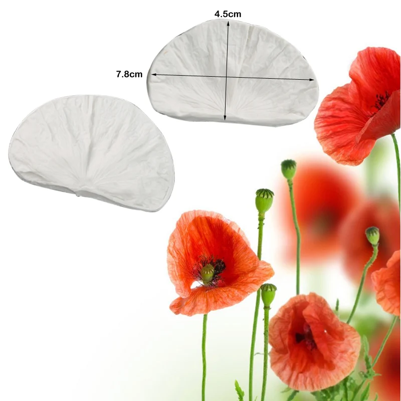 2PCS Opium Poppy Petals Veiner Silicone Mold Cake Decorating Tools Gumpaste Mold Chocolate Clay Sugarcrafe Moulds M2130