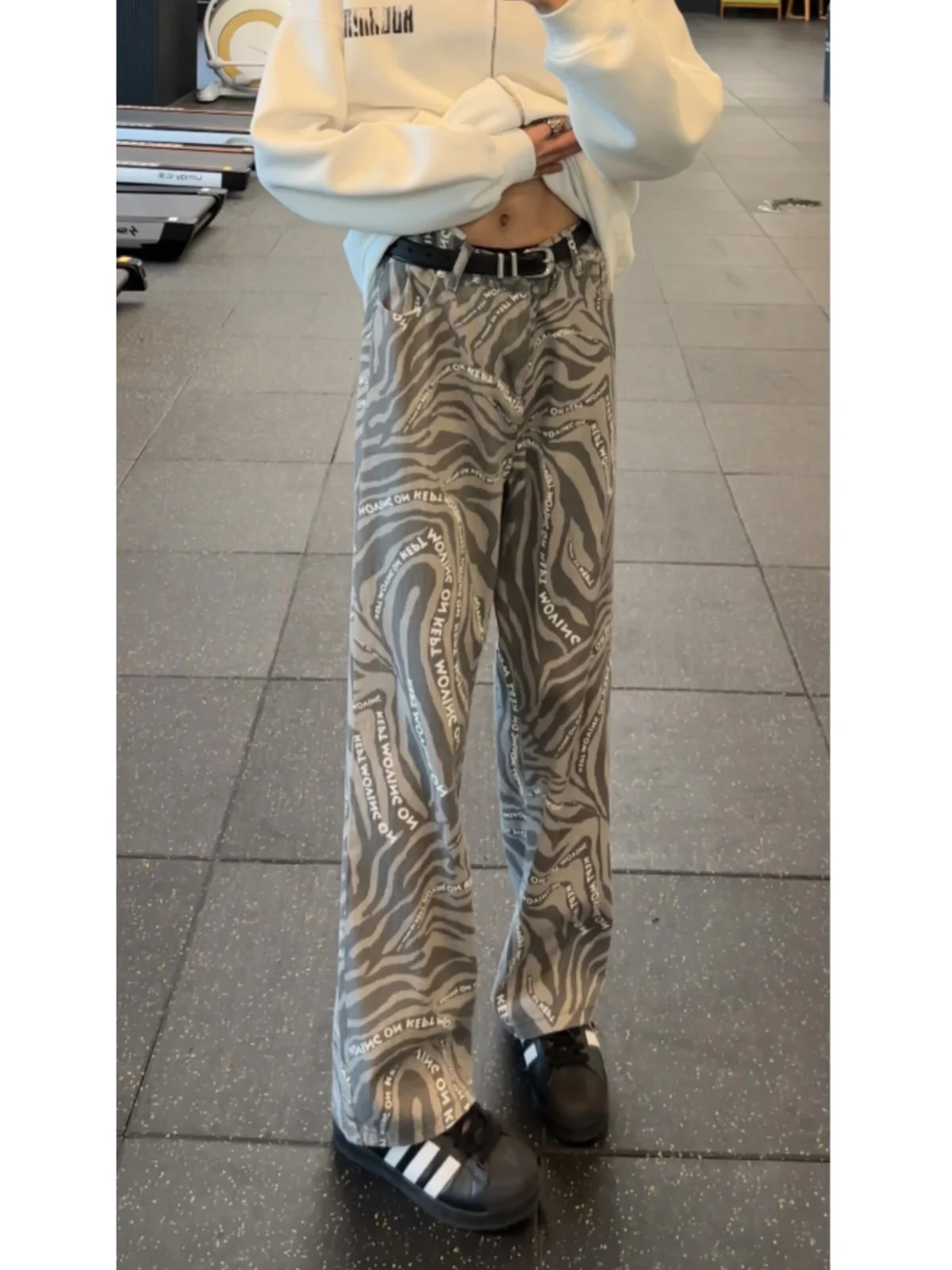 

Zebra Stripe Straight Leg Jeans Men's Autumn Winter Cool High Street Design Loose Fit Wear Resistant Casual Youth Faion