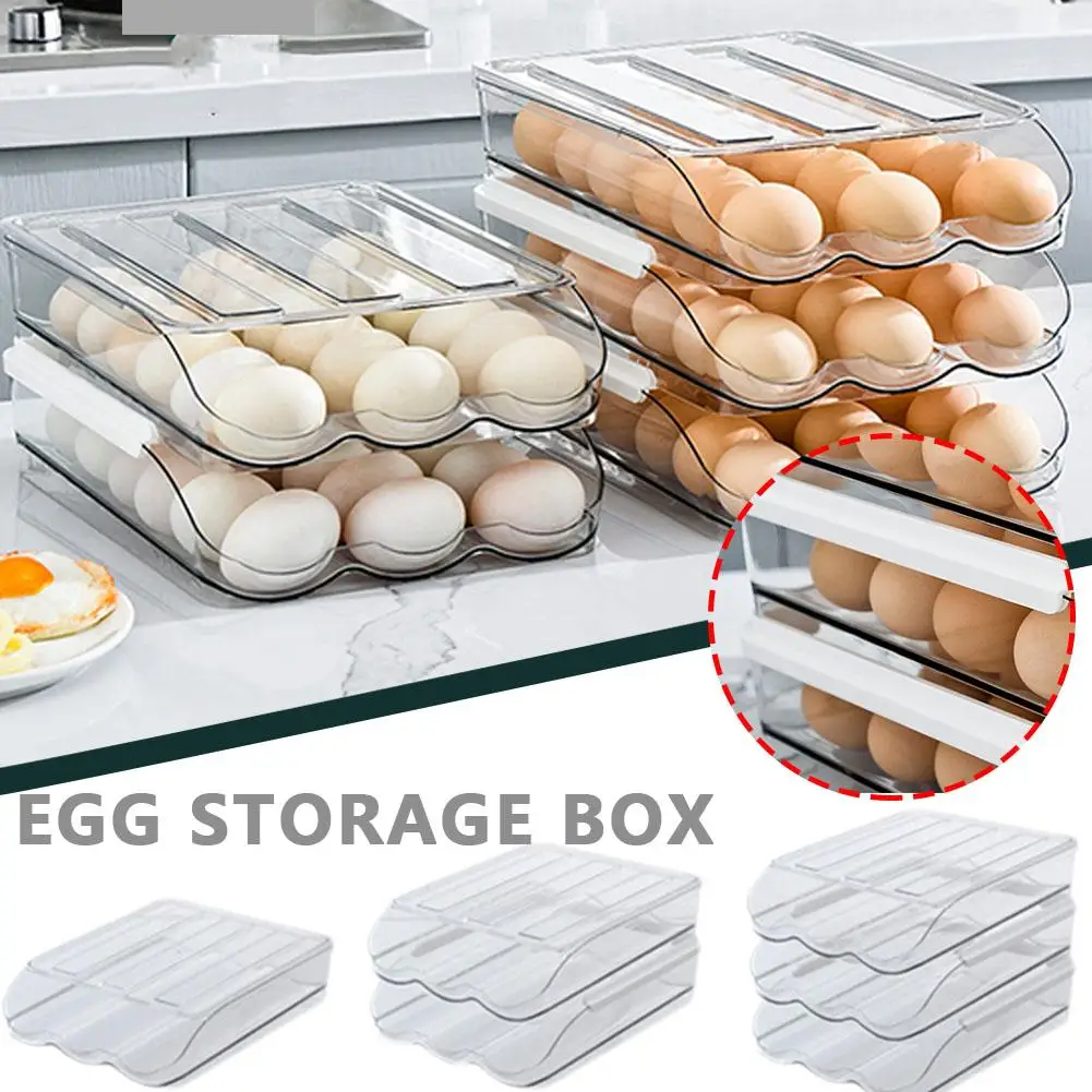 

New Rolling Drawer Egg Storage Box Refrigerator Organizer Holder Boxes Tray Kitchen Dispenser Case Fresh-keeping Storage Eg C5Z2