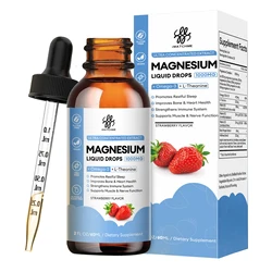 Magnesium Glycinate Liquid Drop with Omega 3, D3, B6, B12 for Calm, Sleep, Leg Cramps, Muscles, Energy, Strawberry Flavor