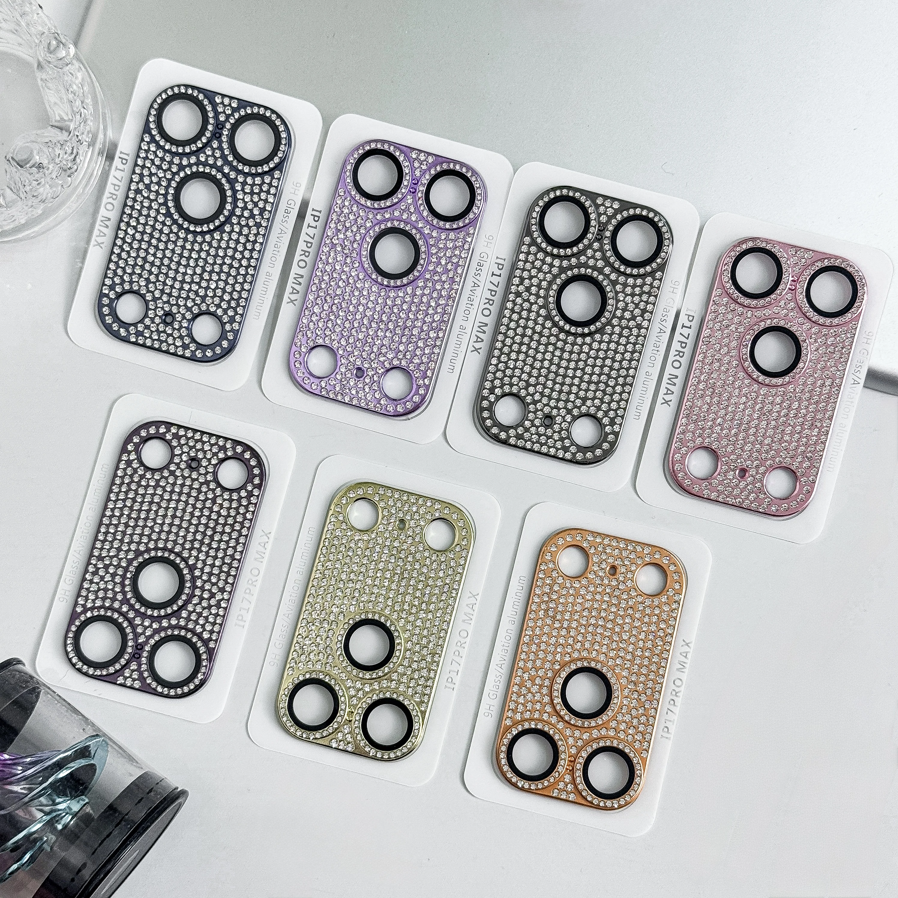 واقي عدسة مدرع ماسي لامع لهاتف Apple iPhone 17 Pro Max، واقي شاشة بتغطية كاملة الكل في واحد مع تصميم فاخر