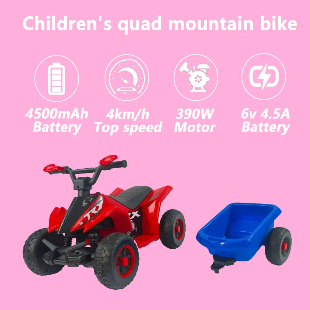 6Vバッテリー駆動の子供用電動乗用車、ATV四輪車、ヘッドライト付き、大型シート、3歳以上向け電動乗用玩具