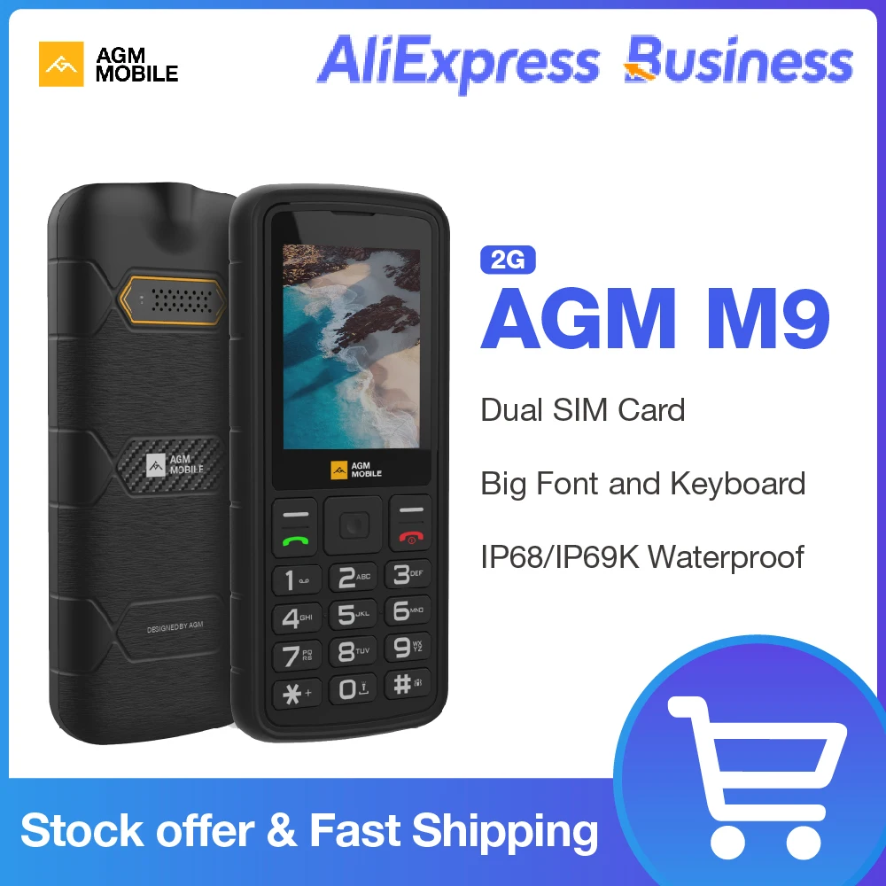 

AGM M9 Rugged Mobile Phone, 2G, Russian or English Keyboard, 2.4 "Screen, Dual Sim, Large Button, Cheap Cellphone for Elderly