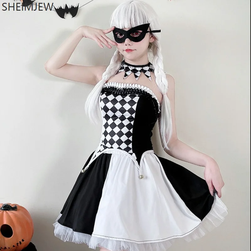 2025 Halloween Costumes Circus Clown Cosplay  Performance Gothic Halloween Circus Costumes Black And White Matching Cute Set - Image 2
