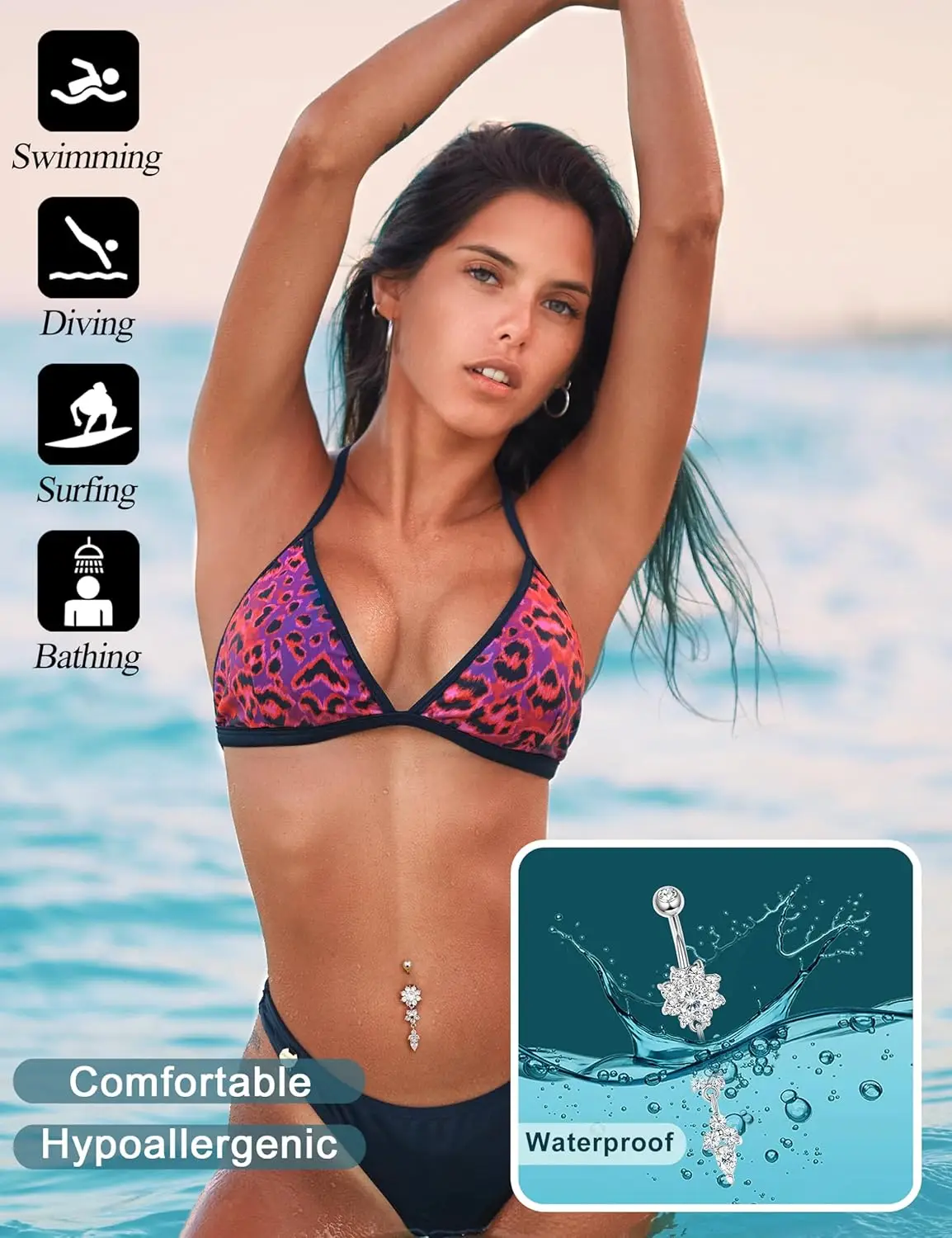 3/6/10 قطعة 14 جرام حلقات زر البطن للنساء زهرة تشيكوسلوفاكيا 316L الجراحية الصلب استرخى السرة ثقب لذيذ طقم مجوهرات