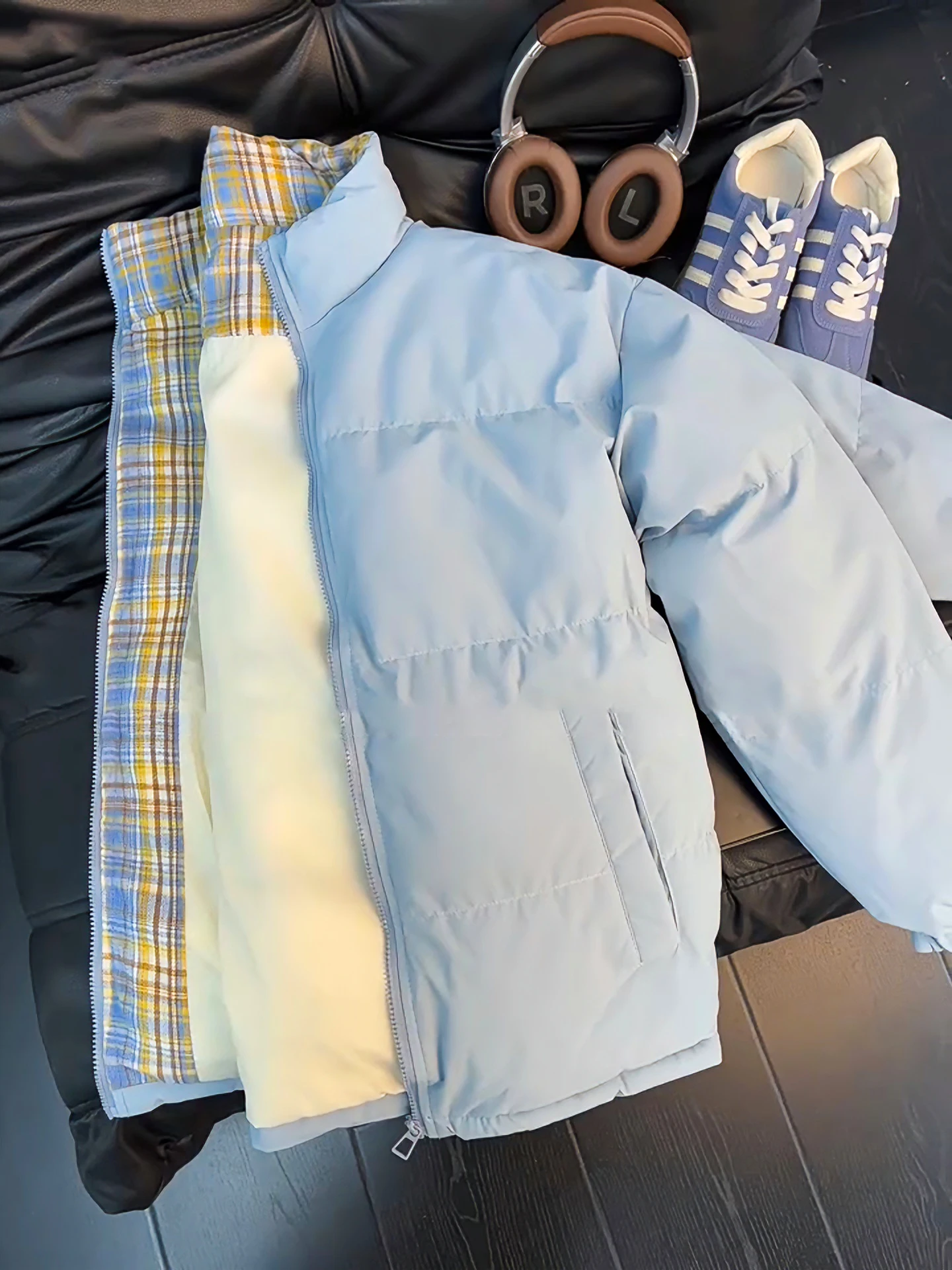 

Thiened Plaid Splicing Men's down Jaet Winter Warm Bread Sle Stand Collar Cotton Outerwear Polyester Fiber Eco-Friendly