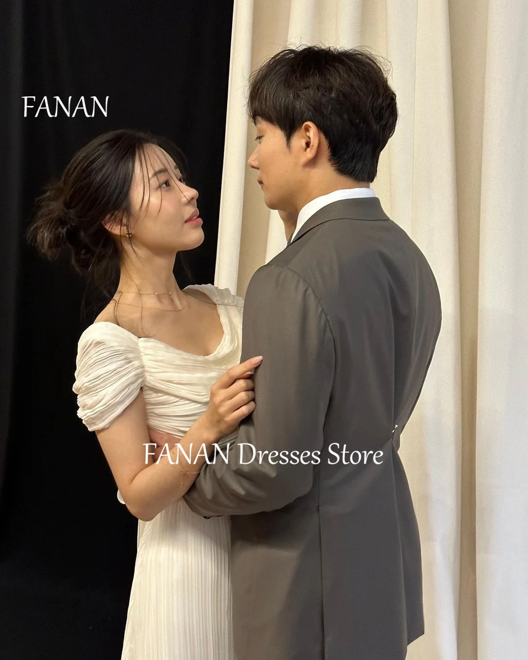 FANAN Elegant Korea Princess Wedding Dresses 웨딩드레스  Empire Boat Neck Ivory Taffeta Low Back Customized Bride Gowns Plus Size