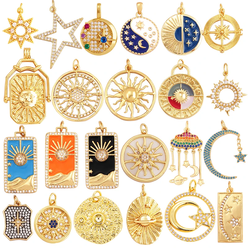 

Shining Celestial Sun Moon Star Space Charm Pendant in Gold Color,Inlaid CZ Zirconia Jewelry Necklace Bracelet Making Supply L42