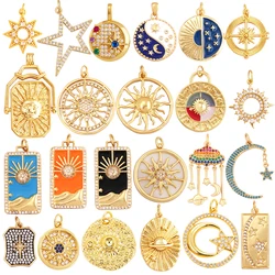 Shining Celestial Sun Moon Star Space Charm Pendant in Gold Color,Inlaid CZ Zirconia Jewelry Necklace Bracelet Making Supply L42