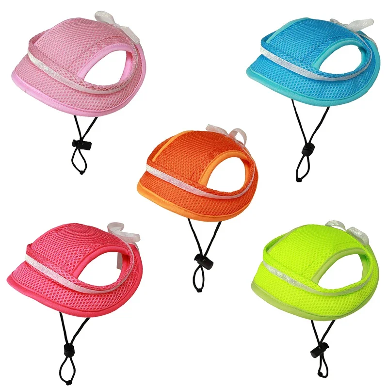 Summer Dog Hats With Ear Holes Pet Cap Round Brim Visor Hat Mesh Breathable Outdoor Dog Sun Cap For Small Dogs Pet Accessories - view 6