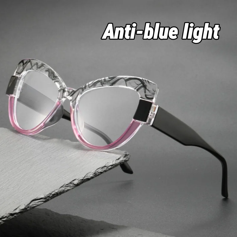 

Stylish Cat-Eye Blue Light Blocking Plain Glasses Trendy Patterned Frame Eyewear Women's INS Style Non-Prescription Glasses