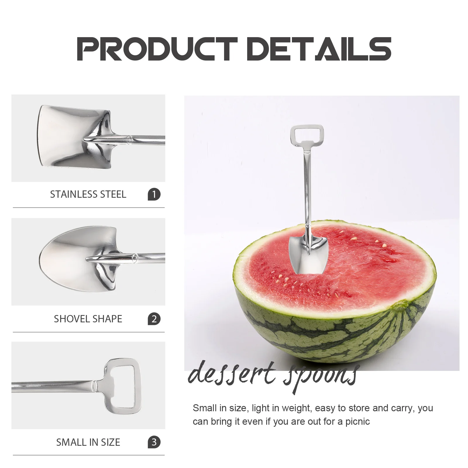 

8Pcs Stainless Steel Dessert Spoons Shovel Shape Ice Cream Spoons Portable Bottle Opener Multifunction Kitchen Spoon