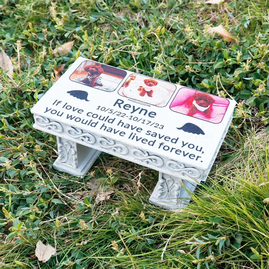 Personalized Memorial Bench for Pet Human, Custom Pet Memorial Stone with Colorful Photo, Pet Grave Marker Dog Cat Headstone (C)