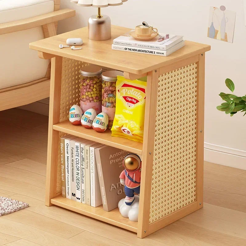 Bamboo 2 Layers Coffee Tables Living Room Tea Table Imitation Rattan Weaving Bedside Cabinet Practical Versatile Home Furniture