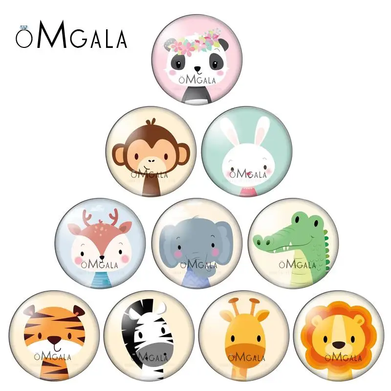 Fashion Cute Rabbit Tiger Monkey Animals 10pcs 12mm/18mm/20mm/25mm Round photo glass cabochon demo flat back Making findings