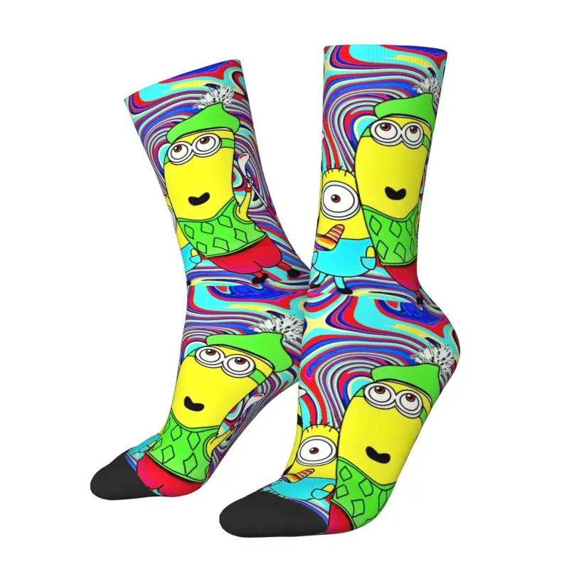 Custom M- Minions Anime Dress Socks Mens Womens Warm Funny Novelty M- Minions Cartoon Crew Socks