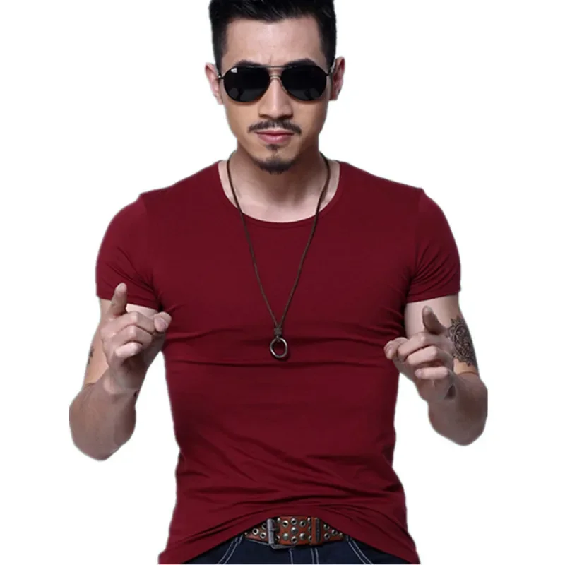 V Collar Men\'s T-Shirt Tight Fitting Men T Shirt Short Sleeved Pure Color Man T-Shirt Brand New Tops Tees For Male Clothing