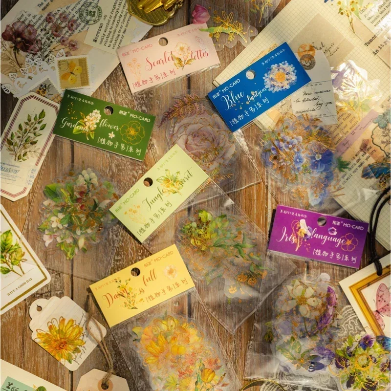 30pcs/Pack Transparent Flowers Stickers Plant Vintage Scrapbook Stickers for Blossom  Journals Diary Scrapbooking Materials