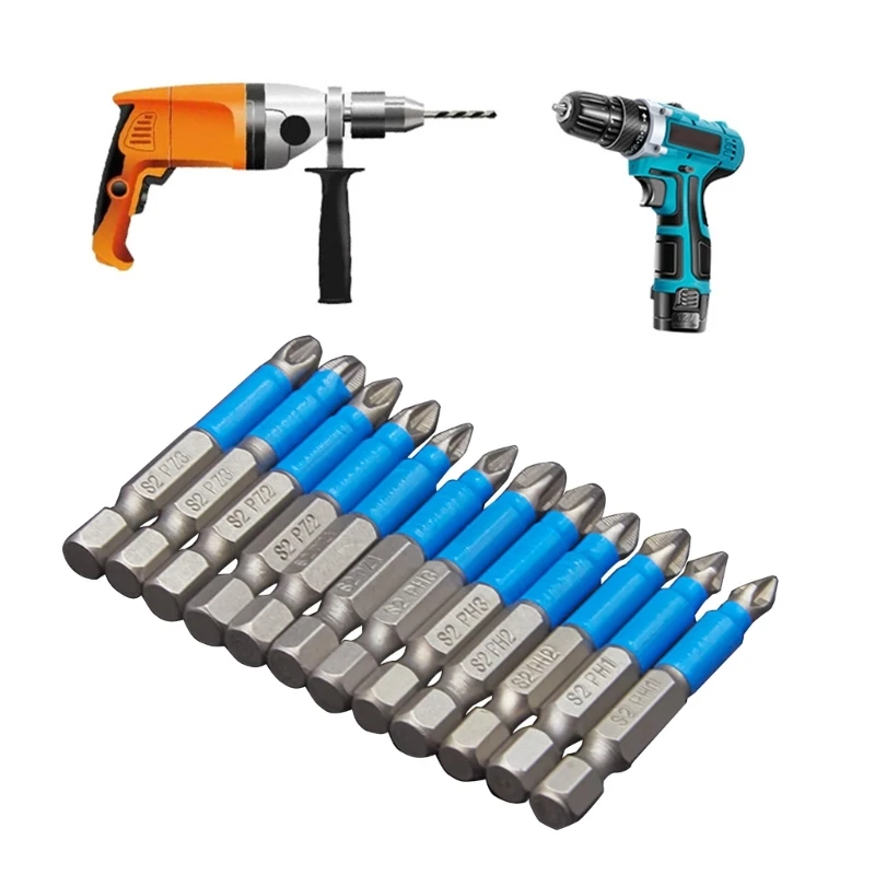 12Pieces Batch Head Impact Strong High Hardness Screwdriver Set PH1 PH2 PZ1 PZ2 PZ3 Non-slip Bit Set