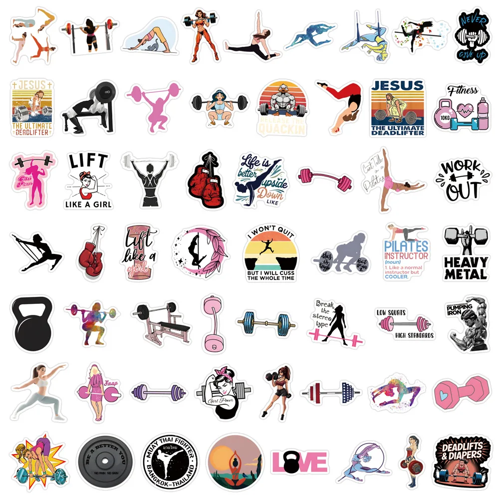 

55pcs Cartoon Sports Fitness Creative Decoration DIY Suitcase Water Cup mobile phone skateboard Computer Waterproof Stickers