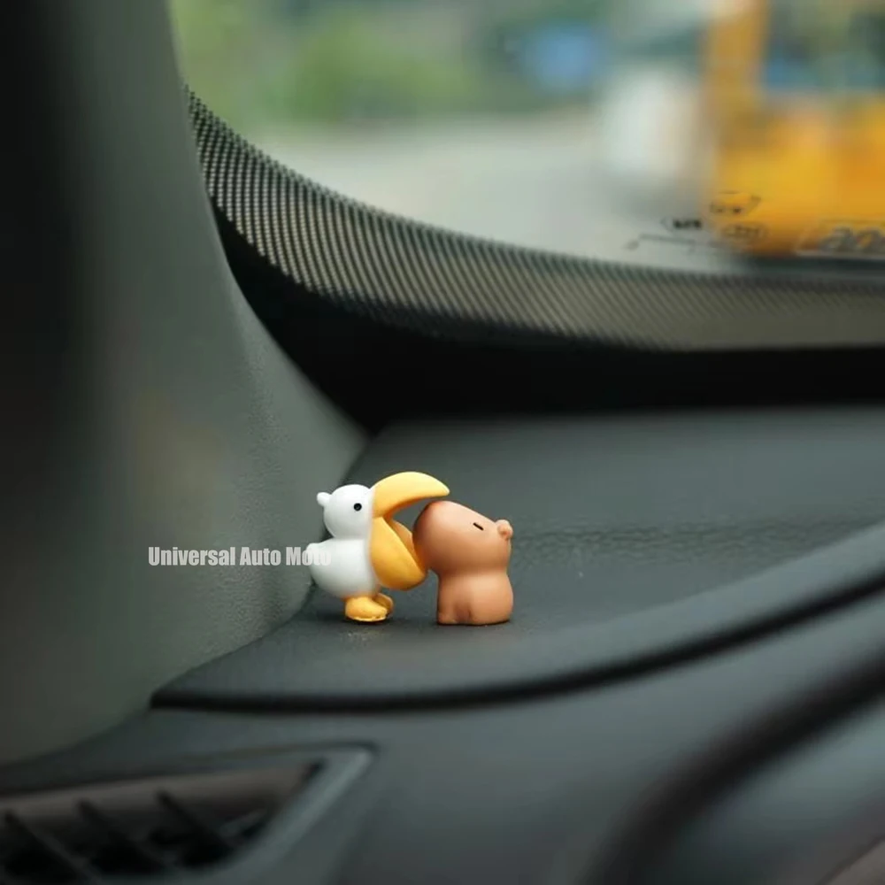 Niedliche Cartoon-Capybara mit Ente Mini-Auto-Armaturenbrett-Ornament 'Kein Essen auf Kollegen im Büro' Themen-Auto-Innendekor-Figur – Detail 4
