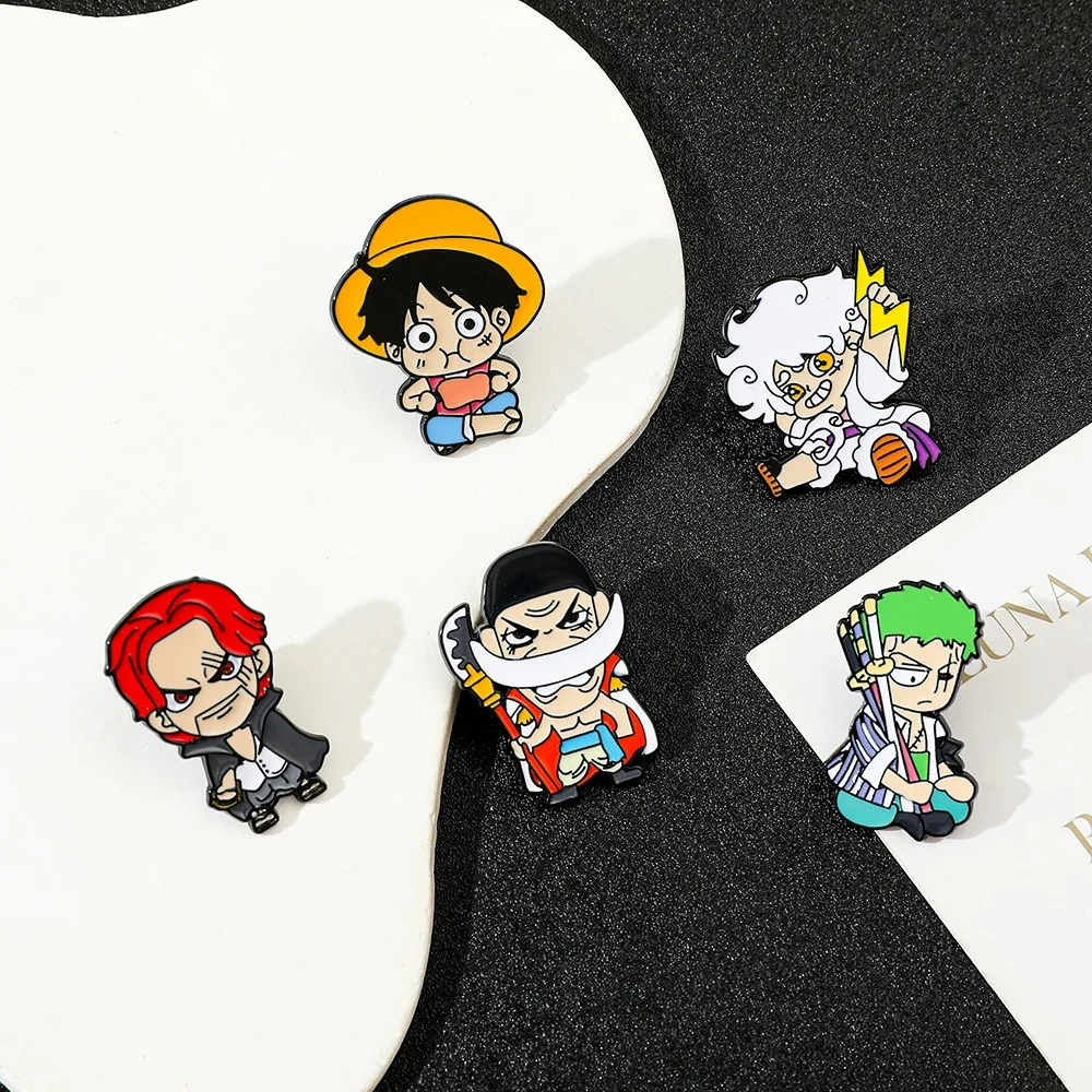 5 Pcs Personality Brooch Cute Whitebeard Luffy Zoro Shanks Enamel Pin Metal Badge Jewelry Backpack Clothing Accessories Gift view 3