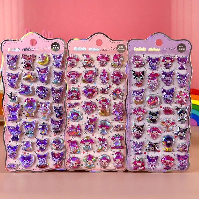 10 Pcs Hot Cartoon Colorful Capybara Stitch Kuromi 3d Relief Rainbow Sticker Sticker Elf Sky Group Cartoon Sticker Gift Hot Sell