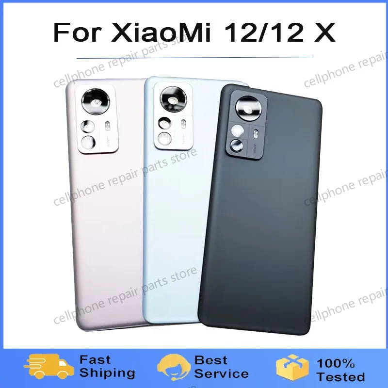 الغطاء الخلفي الزجاجي لXiaomi 12 غطاء البطارية الإسكان حالات الباب لXiaomi mi12 الغطاء الخلفي مع عدسة الكاميرا والملصق