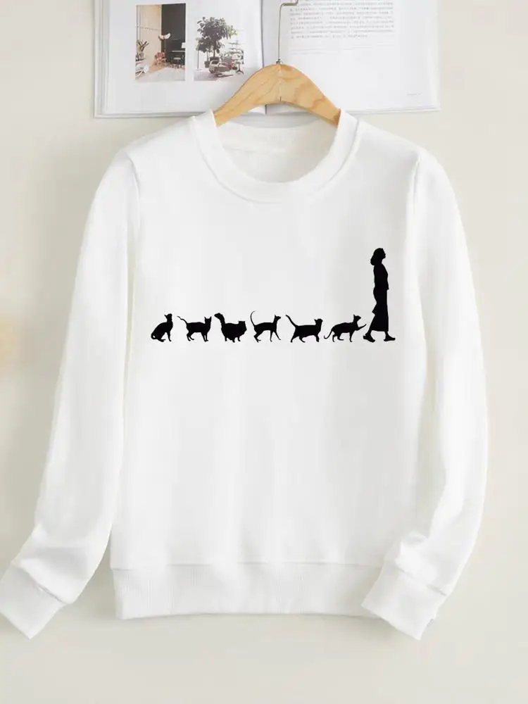 

Lovely Cartoon Cat Style Trend Fashion Pullovers Print Long Sleeve Clothes Clothing Women Fleece Female Graphic Sweatshirts