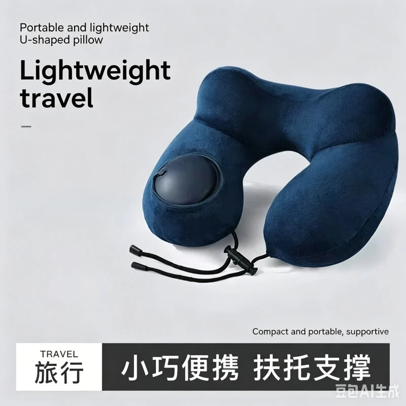 Portable, Removable, Washable, Foldable Crystal Fleece Neck Pillow for Travel, Office Nap, Press Inflate Camel Hump U-Shaped Pil