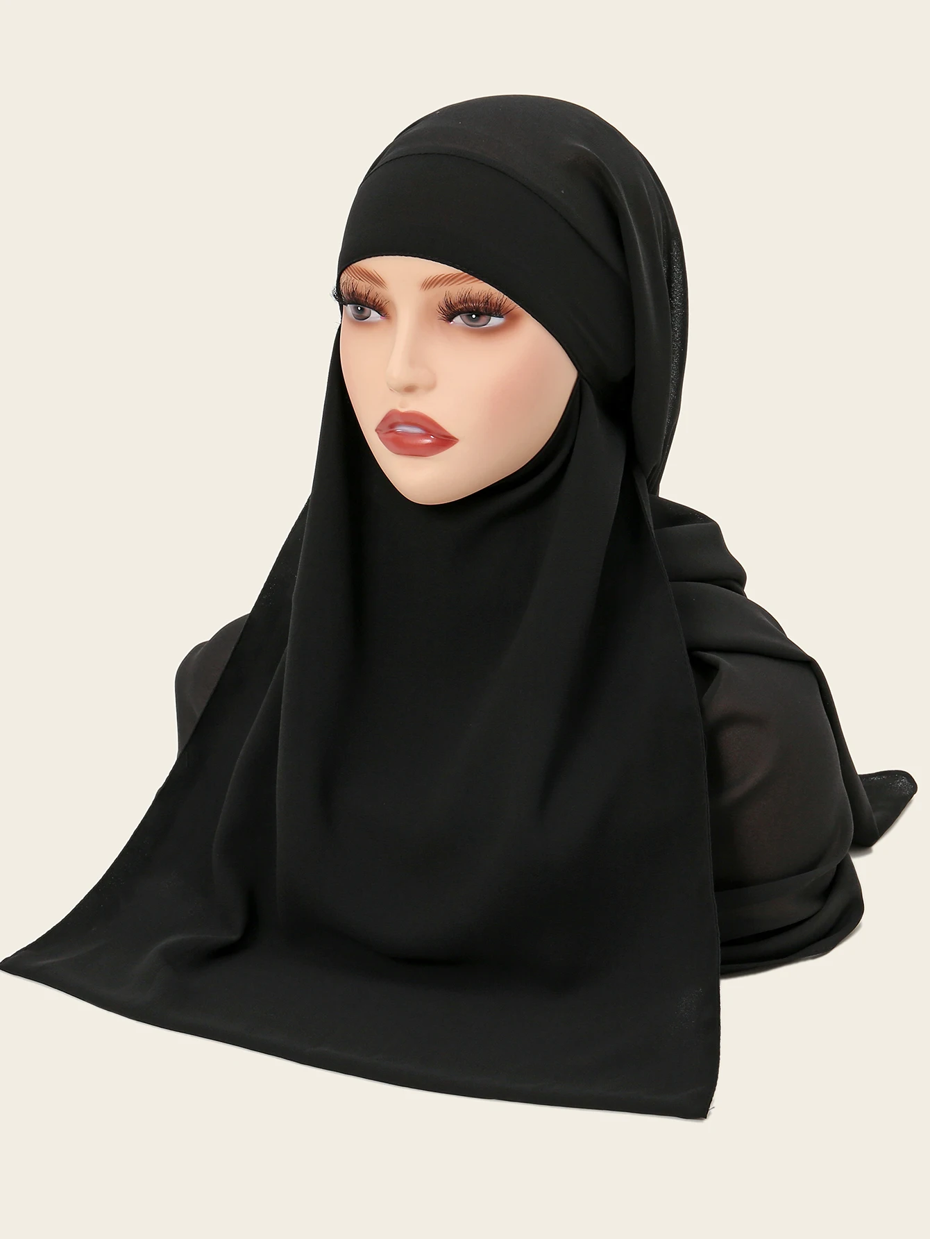 Muslim Women Instant Headscarf Islam Female Plain Hijab Scarf Full Cover Abaya Long Shawl Cover Neck Strap Cap Convenient Turban